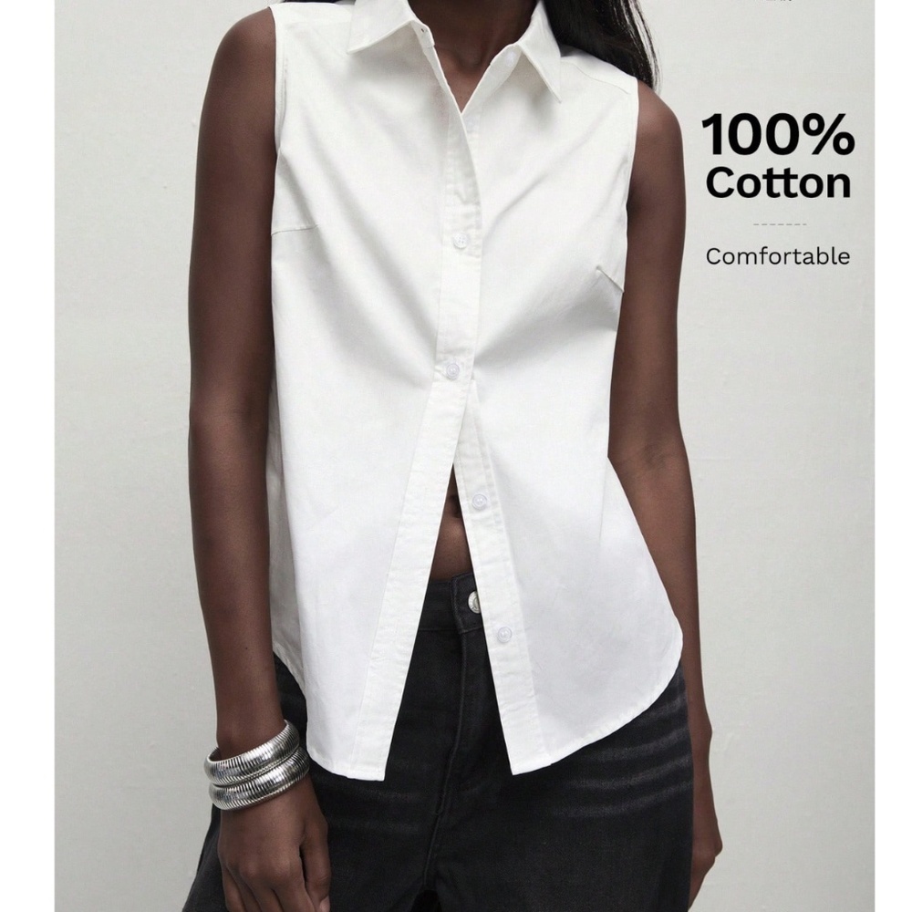 100% Cotton White Button Down Sleeveless Business Shirt